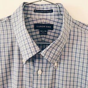 Lands End Men's Blue Pattern Dress Shirt